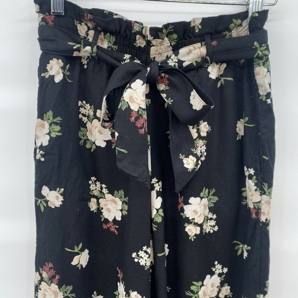 Hollister Women's Wide-Cut Paper-Bag Pants in Black Floral Size XS Elastic Waist